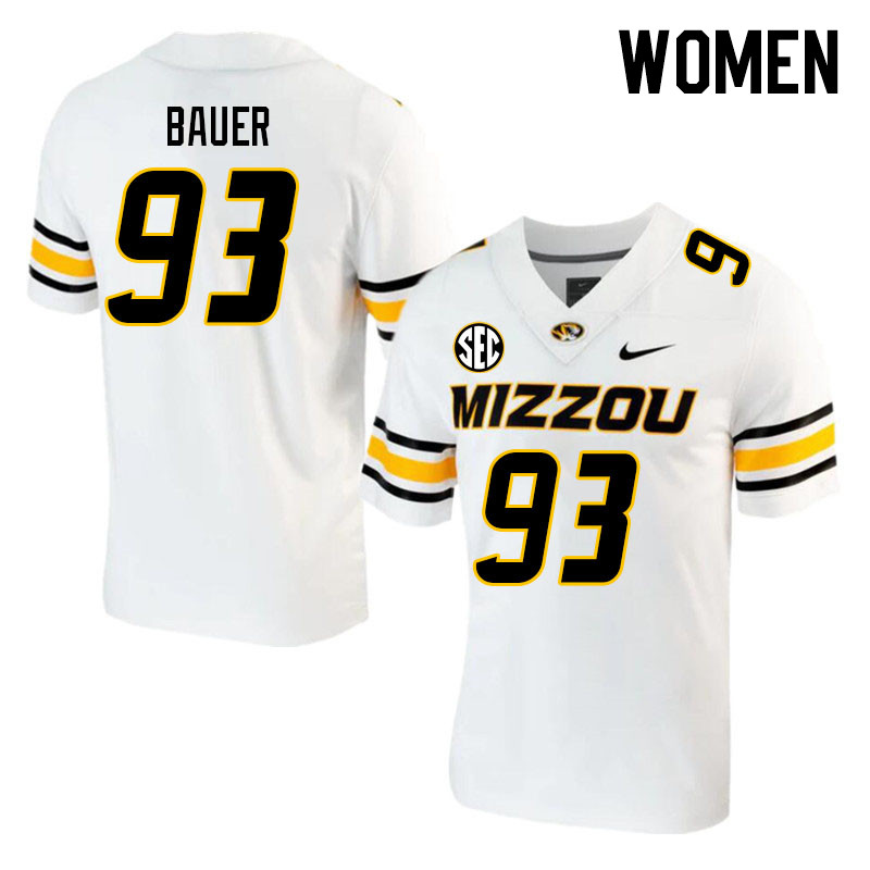 Women #93 Luke Bauer Missouri Tigers College 2023 Football Stitched Jerseys Sale-White - Click Image to Close